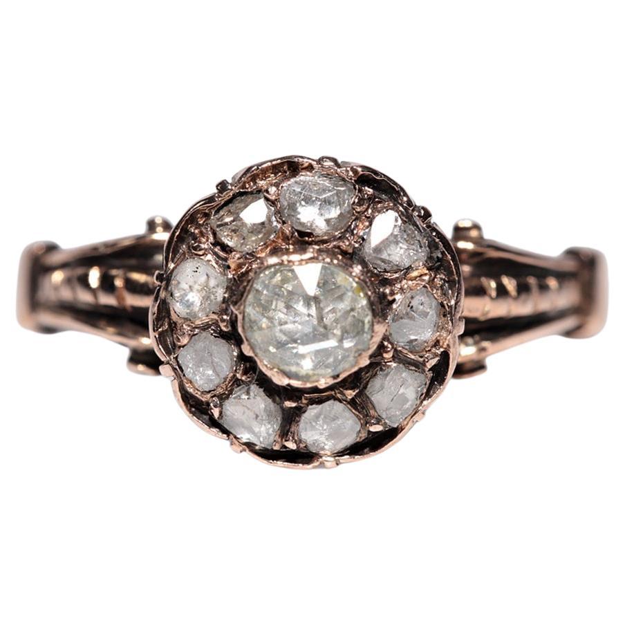 Antiker 5k Goldring mit natürlichem Diamanten im Rosenschliff, um 1900er Jahre, dekoriert