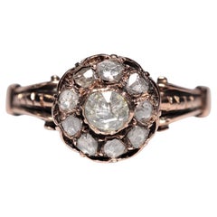 Bague ancienne des années 1900 en or 5 carats décorée de diamants naturels taille rose