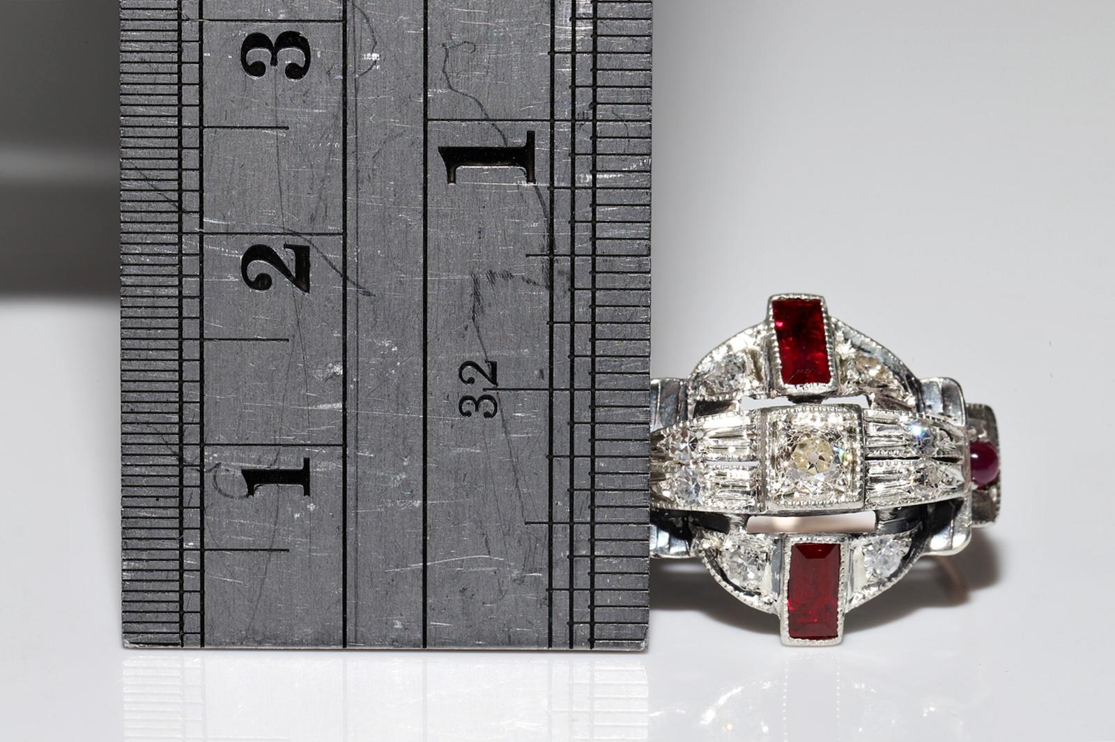 Anello antico del 1900 in oro 6k e argento con diamanti naturali e rubini in vendita 5