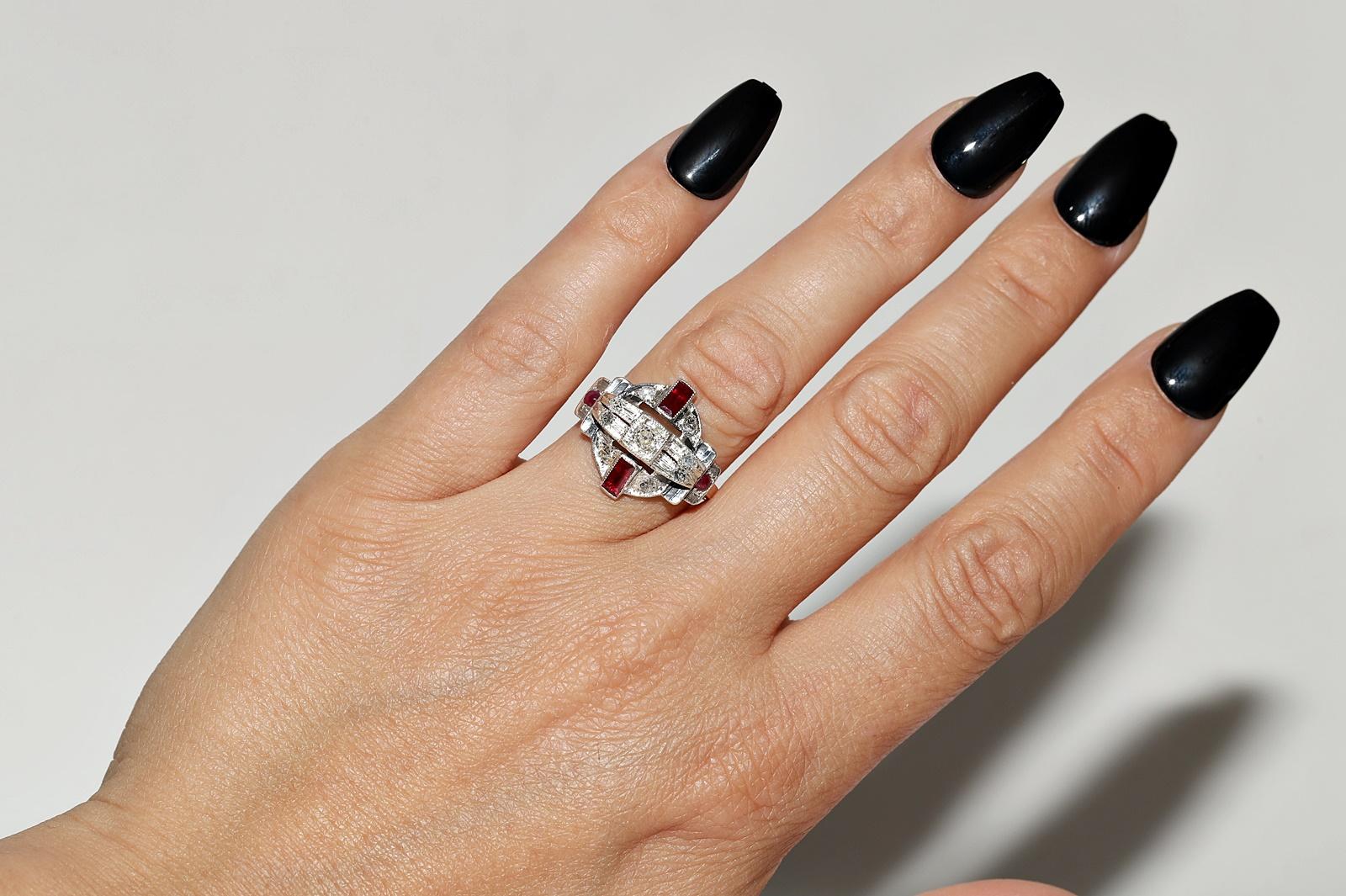 Anello antico del 1900 in oro 6k e argento con diamanti naturali e rubini in vendita 7