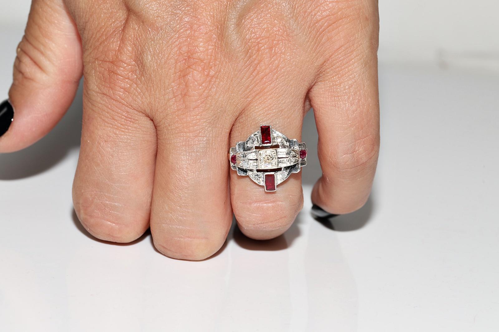 Anello antico del 1900 in oro 6k e argento con diamanti naturali e rubini in vendita 8