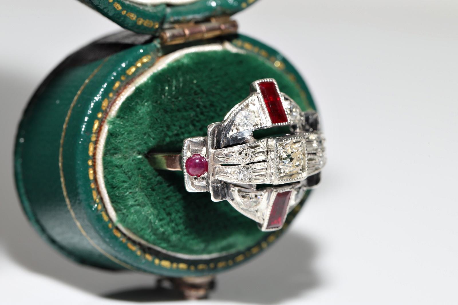 Vittoriano Anello antico del 1900 in oro 6k e argento con diamanti naturali e rubini in vendita