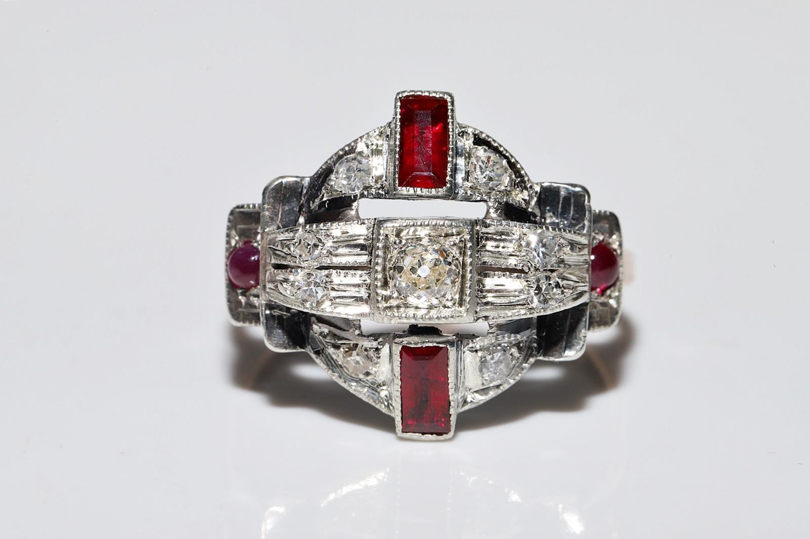 Taglio vecchia miniera Anello antico del 1900 in oro 6k e argento con diamanti naturali e rubini in vendita
