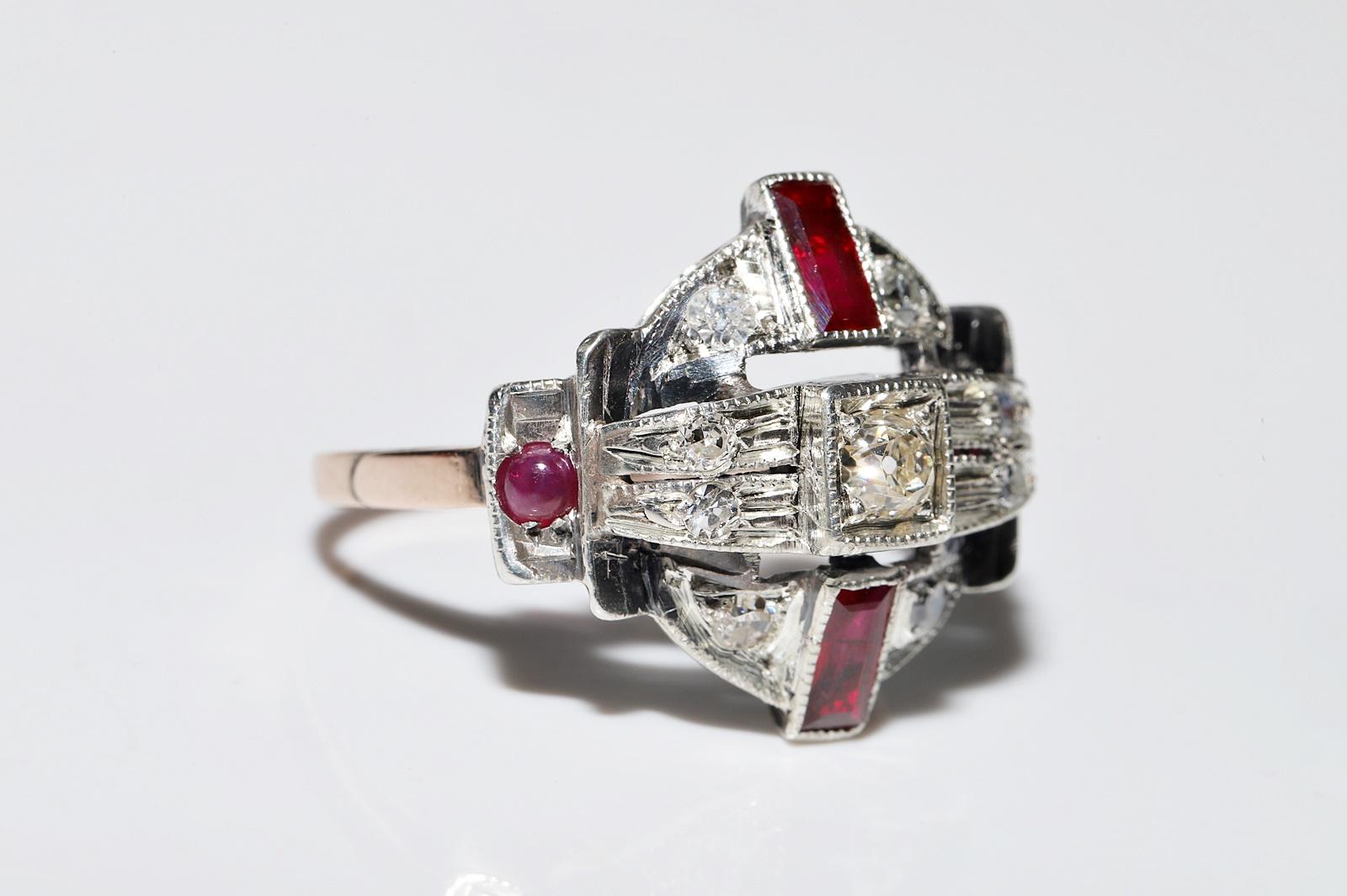Anello antico del 1900 in oro 6k e argento con diamanti naturali e rubini In condizioni buone in vendita a Fatih/İstanbul, 34
