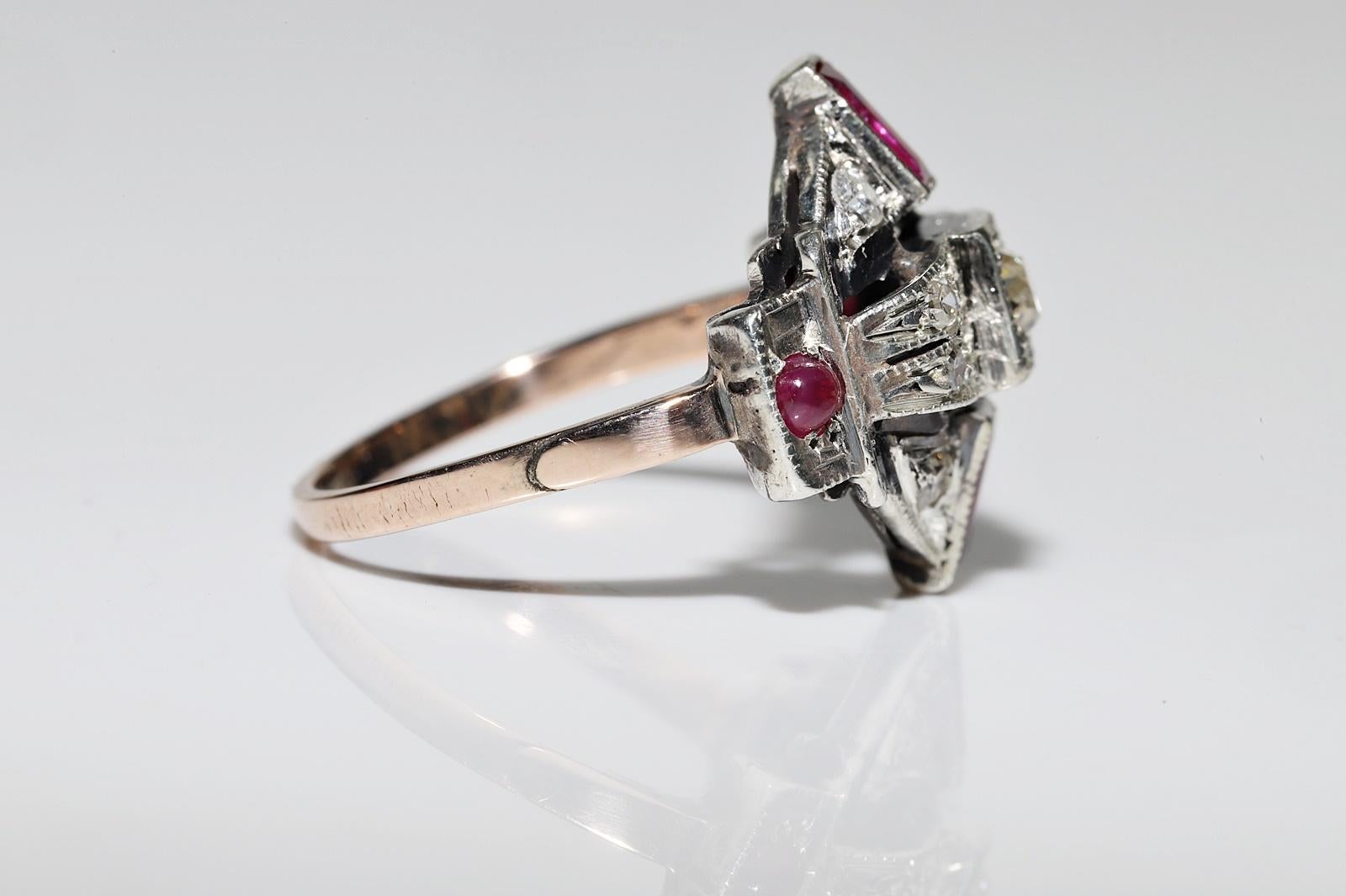 Donna Anello antico del 1900 in oro 6k e argento con diamanti naturali e rubini in vendita