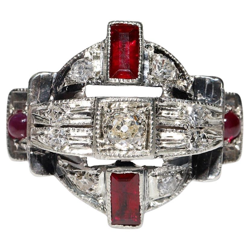Bague ancienne datant des années 1900, or 6 carats, argent, diamants naturels taille ancienne et rubis