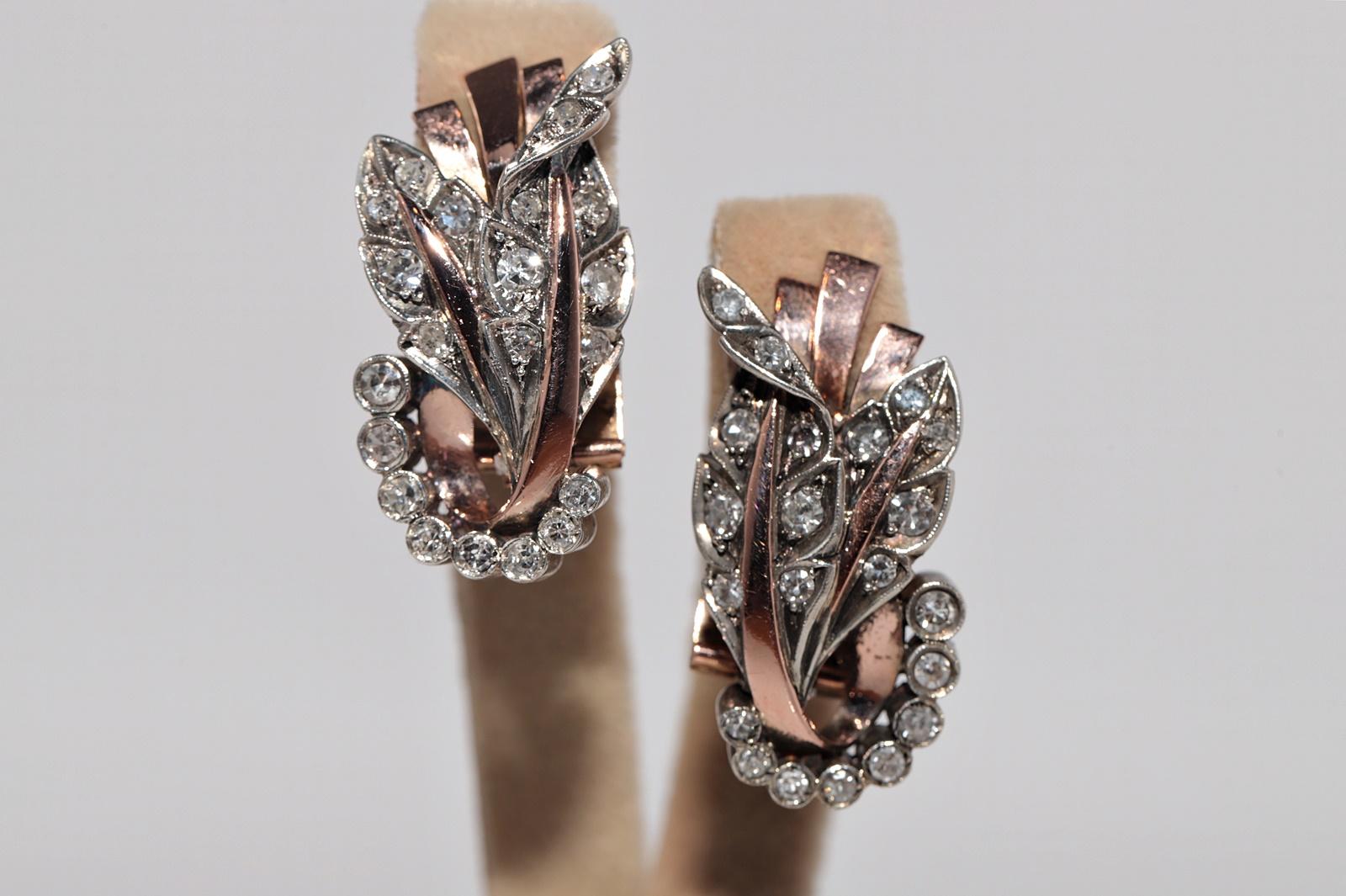 Victorien Antique Circa 1900s 8k Gold And Silver Natural Single Cut  Boucles d'oreilles en diamant en vente