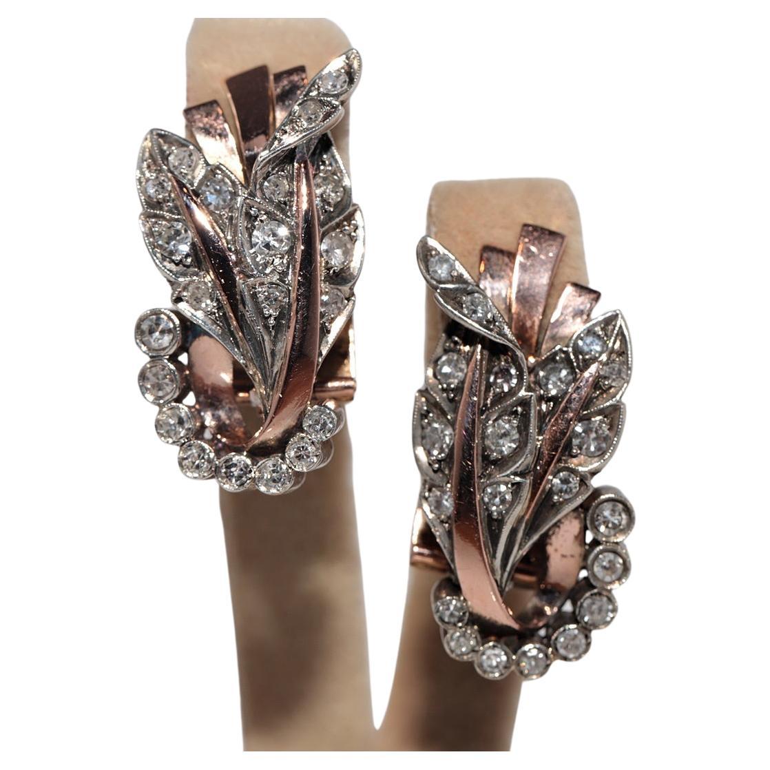 Antique Circa 1900s 8k Gold And Silver Natural Single Cut  Boucles d'oreilles en diamant en vente