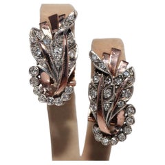 Antique Circa 1900s 8k Gold And Silver Natural Single Cut  Boucles d'oreilles en diamant