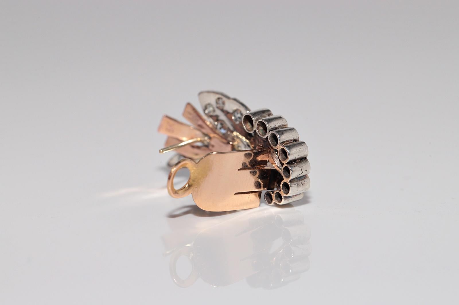 Antike CIRCA 1900s 8k Gold und Silber Natürlicher Einzelschliff  Diamant-Ohrring im Angebot 4