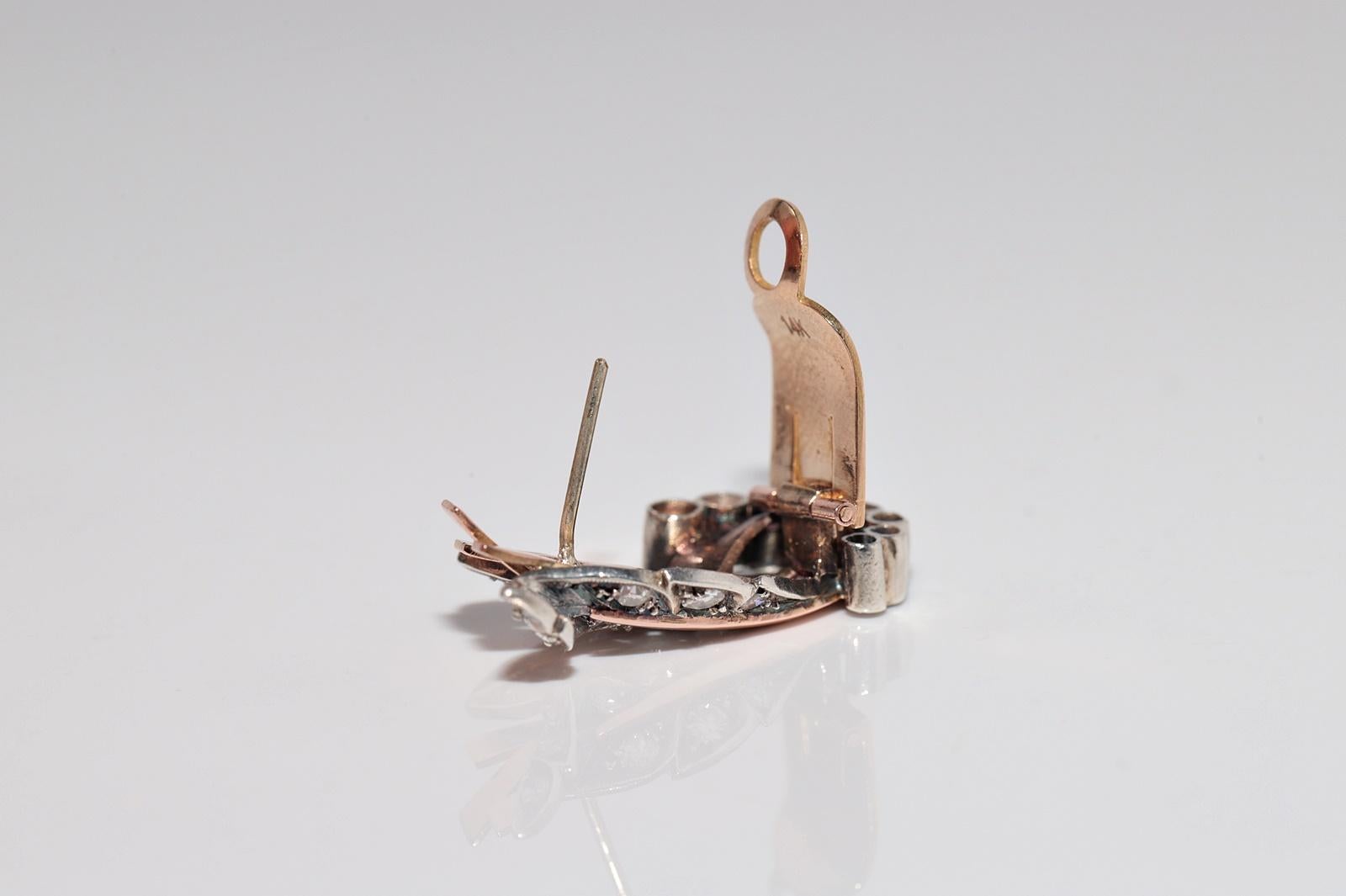 Antike CIRCA 1900s 8k Gold und Silber Natürlicher Einzelschliff  Diamant-Ohrring im Angebot 6