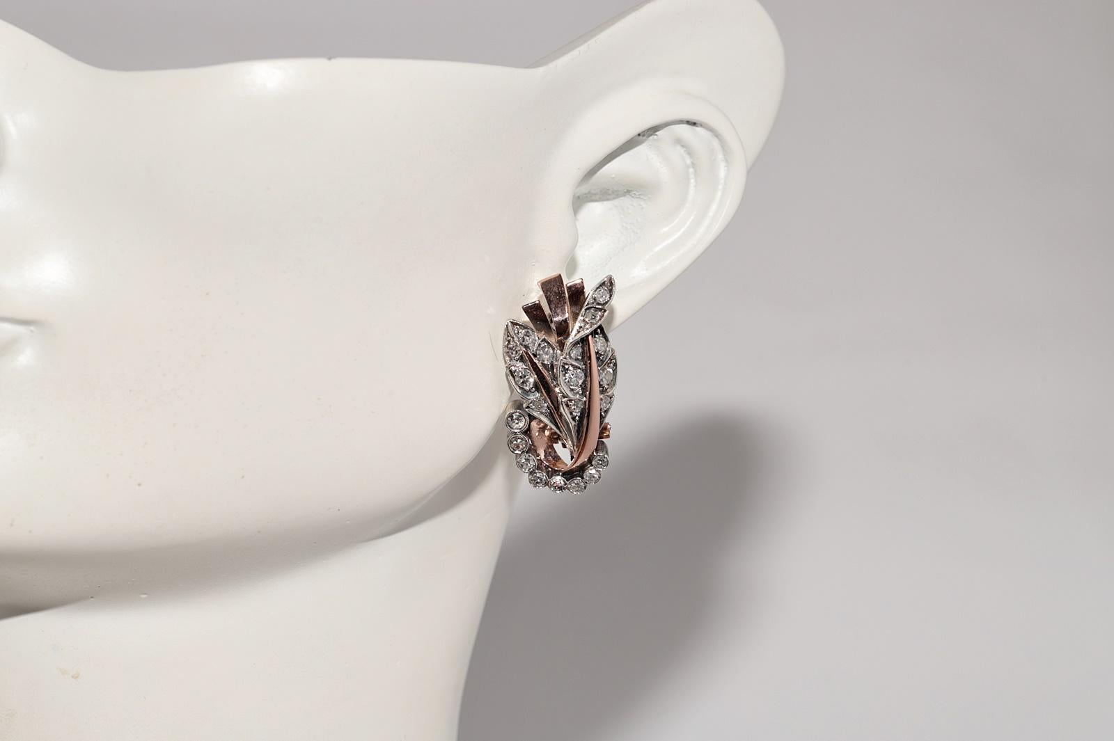 Antike CIRCA 1900s 8k Gold und Silber Natürlicher Einzelschliff  Diamant-Ohrring im Angebot 9