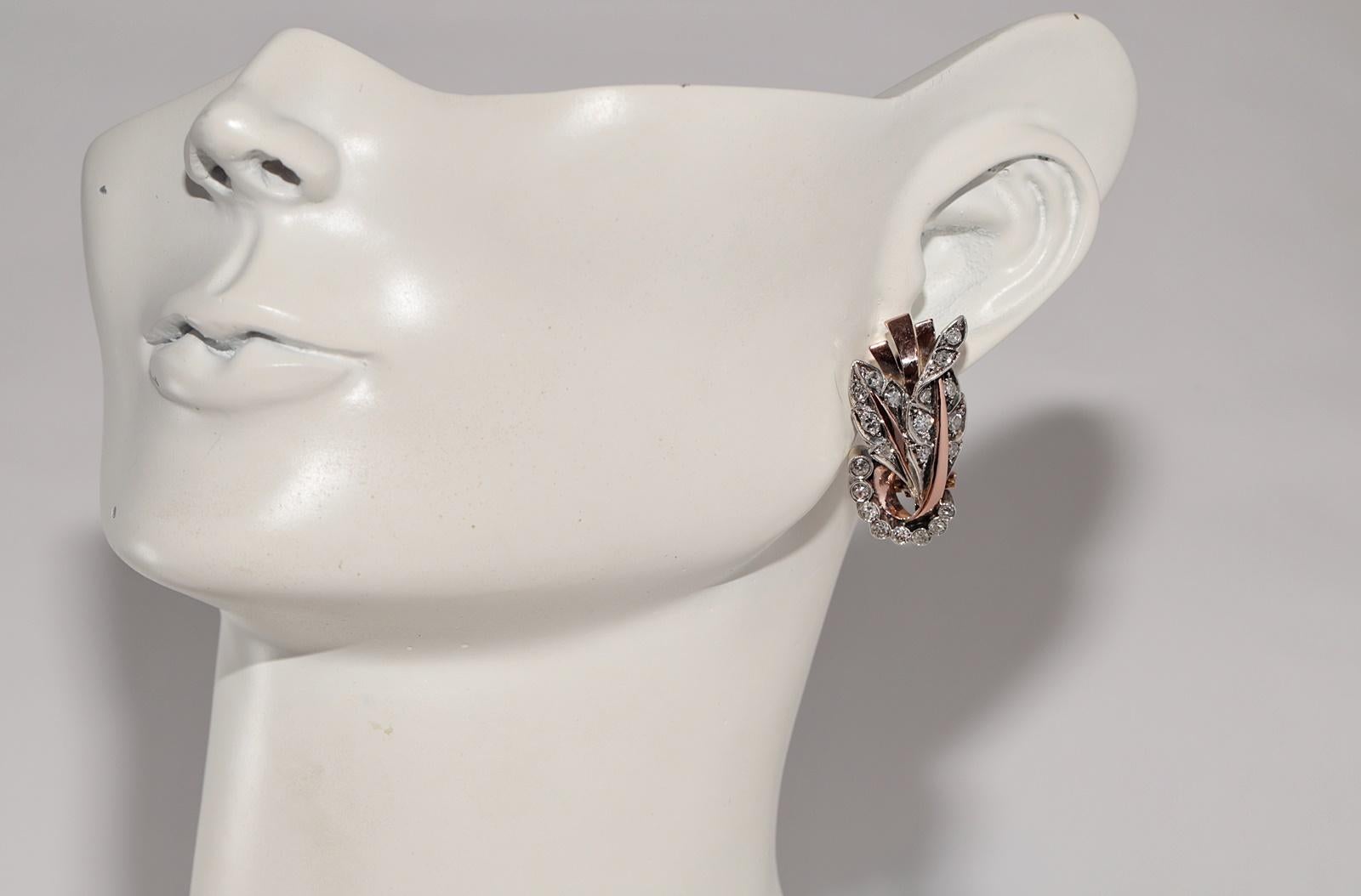 Antike CIRCA 1900s 8k Gold und Silber Natürlicher Einzelschliff  Diamant-Ohrring im Angebot 10