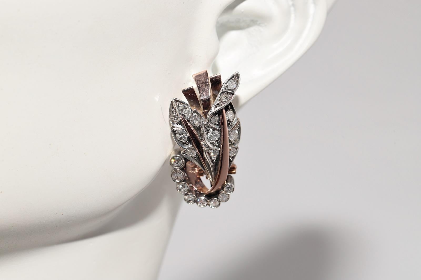 Antike CIRCA 1900s 8k Gold und Silber Natürlicher Einzelschliff  Diamant-Ohrring im Angebot 11