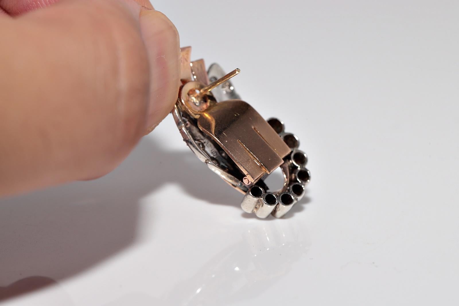 Antike CIRCA 1900s 8k Gold und Silber Natürlicher Einzelschliff  Diamant-Ohrring im Angebot 12