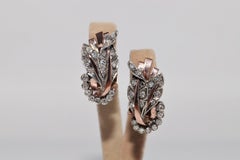 Antique Circa 1900s 8k Gold And Silver Natural Single Cut  Boucles d'oreilles en diamant