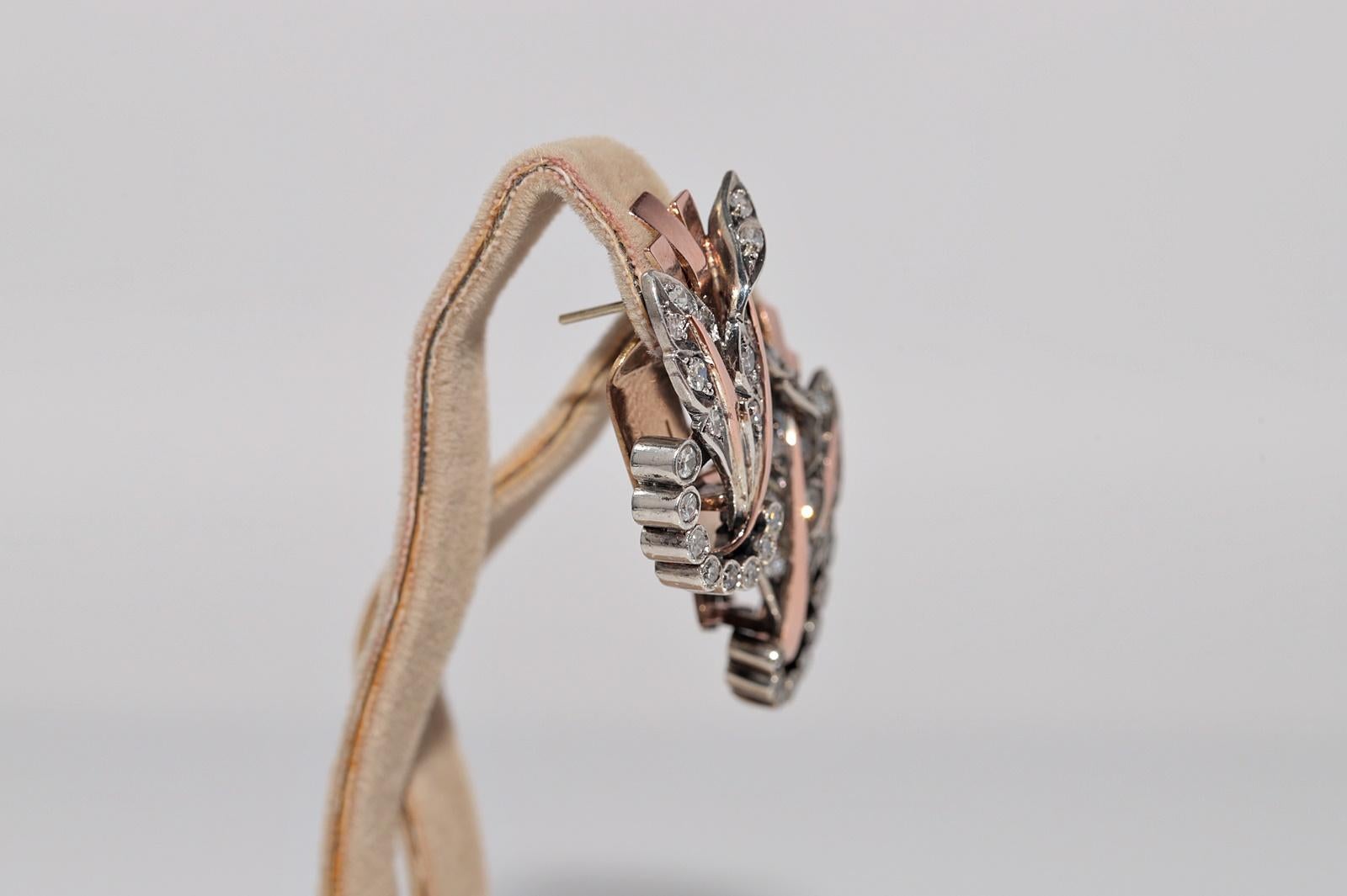 Antike CIRCA 1900s 8k Gold und Silber Natürlicher Einzelschliff  Diamant-Ohrring (Einfacher Schliff) im Angebot