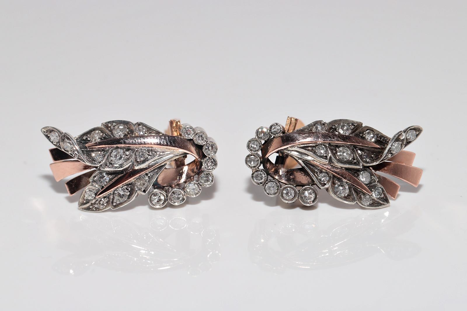 Antike CIRCA 1900s 8k Gold und Silber Natürlicher Einzelschliff  Diamant-Ohrring Damen im Angebot