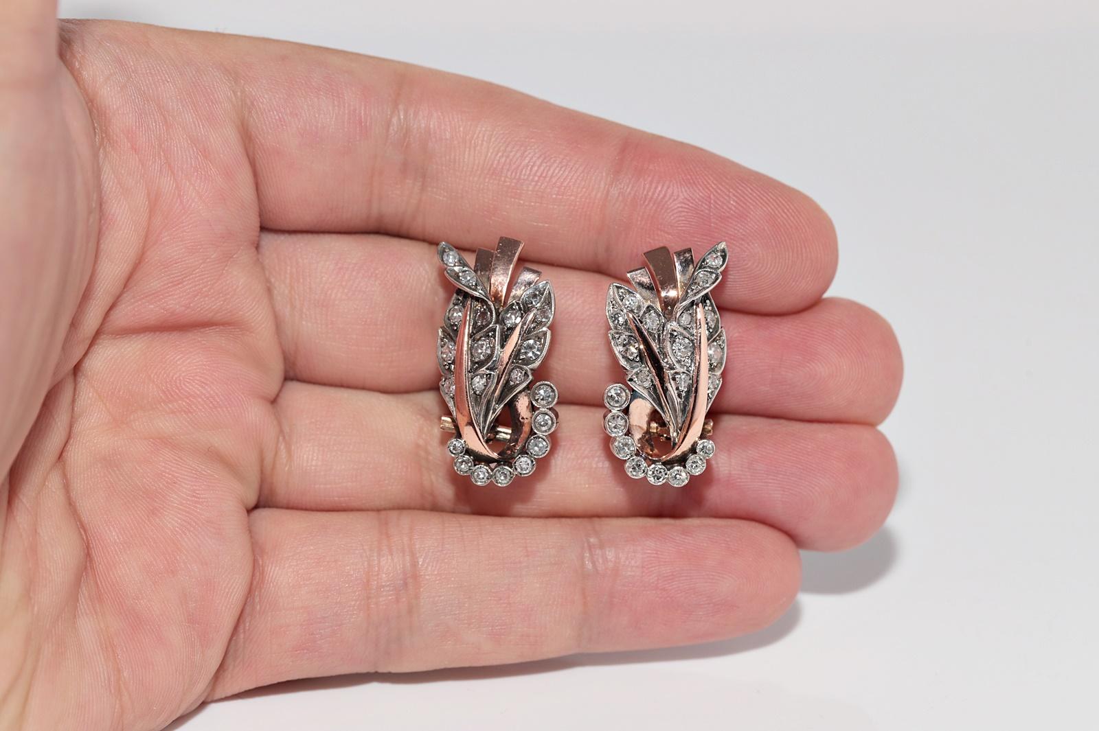 Antike CIRCA 1900s 8k Gold und Silber Natürlicher Einzelschliff  Diamant-Ohrring im Angebot 1