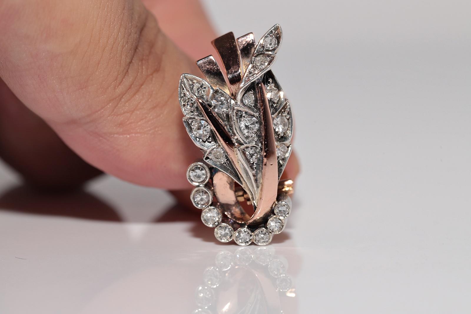 Antike CIRCA 1900s 8k Gold und Silber Natürlicher Einzelschliff  Diamant-Ohrring im Angebot 2