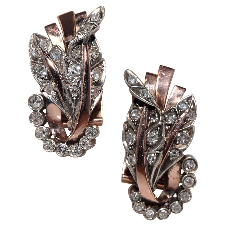 Antico, circa 1900, oro e argento a 8 carati, taglio singolo naturale Orecchino con diamante