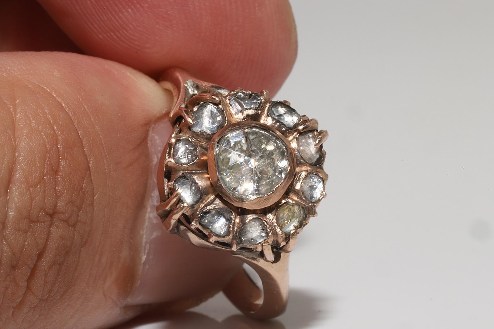 Antique Circa 1900s 8k Gold Handmade Natural Rose Cut Diamond Decorated Ring For Sale 4