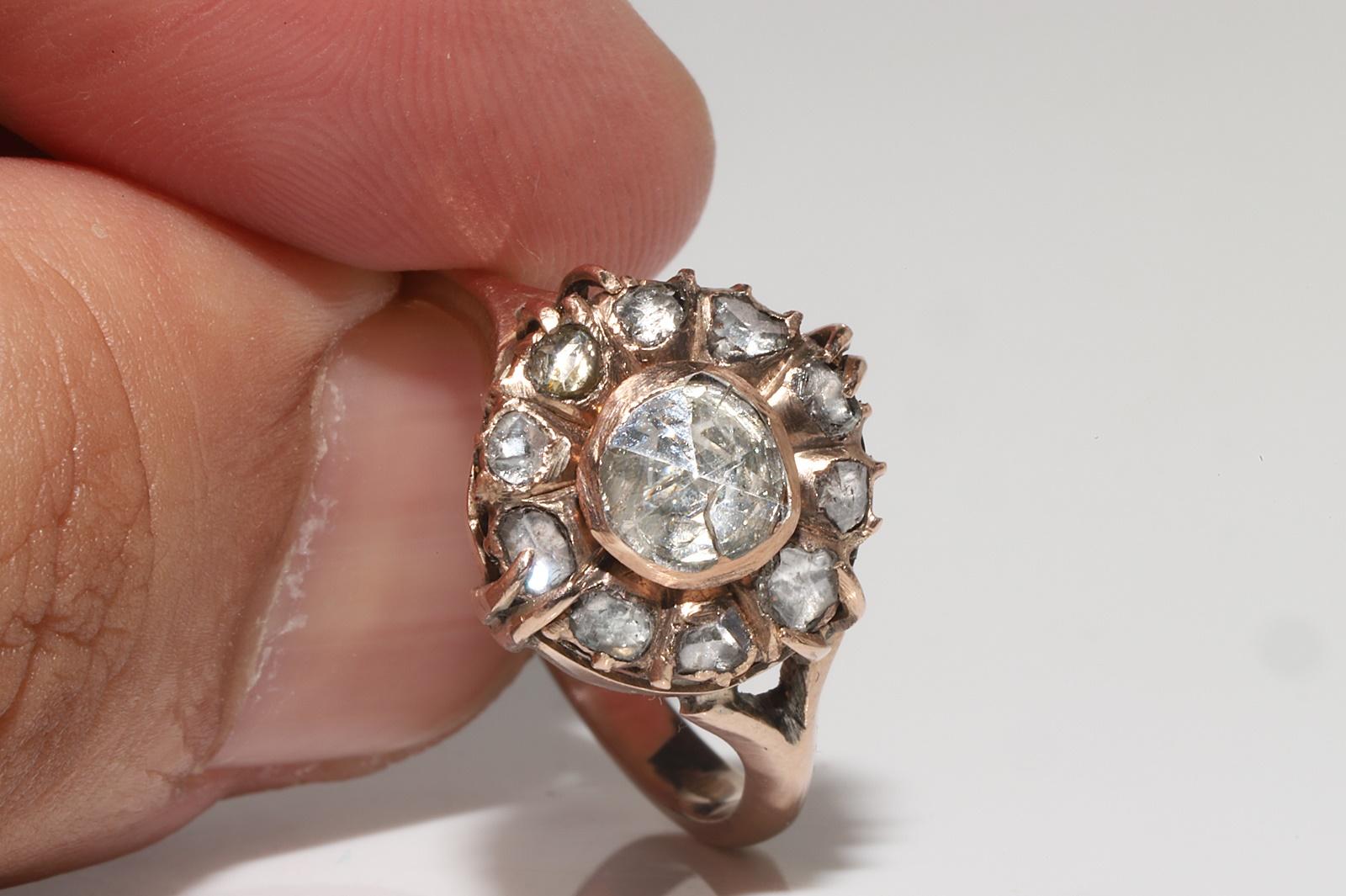 Antique Circa 1900s 8k Gold Handmade Natural Rose Cut Diamond Decorated Ring For Sale 5