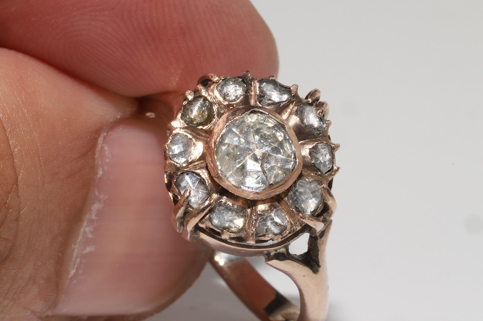 Antique Circa 1900s 8k Gold Handmade Natural Rose Cut Diamond Decorated Ring For Sale 6