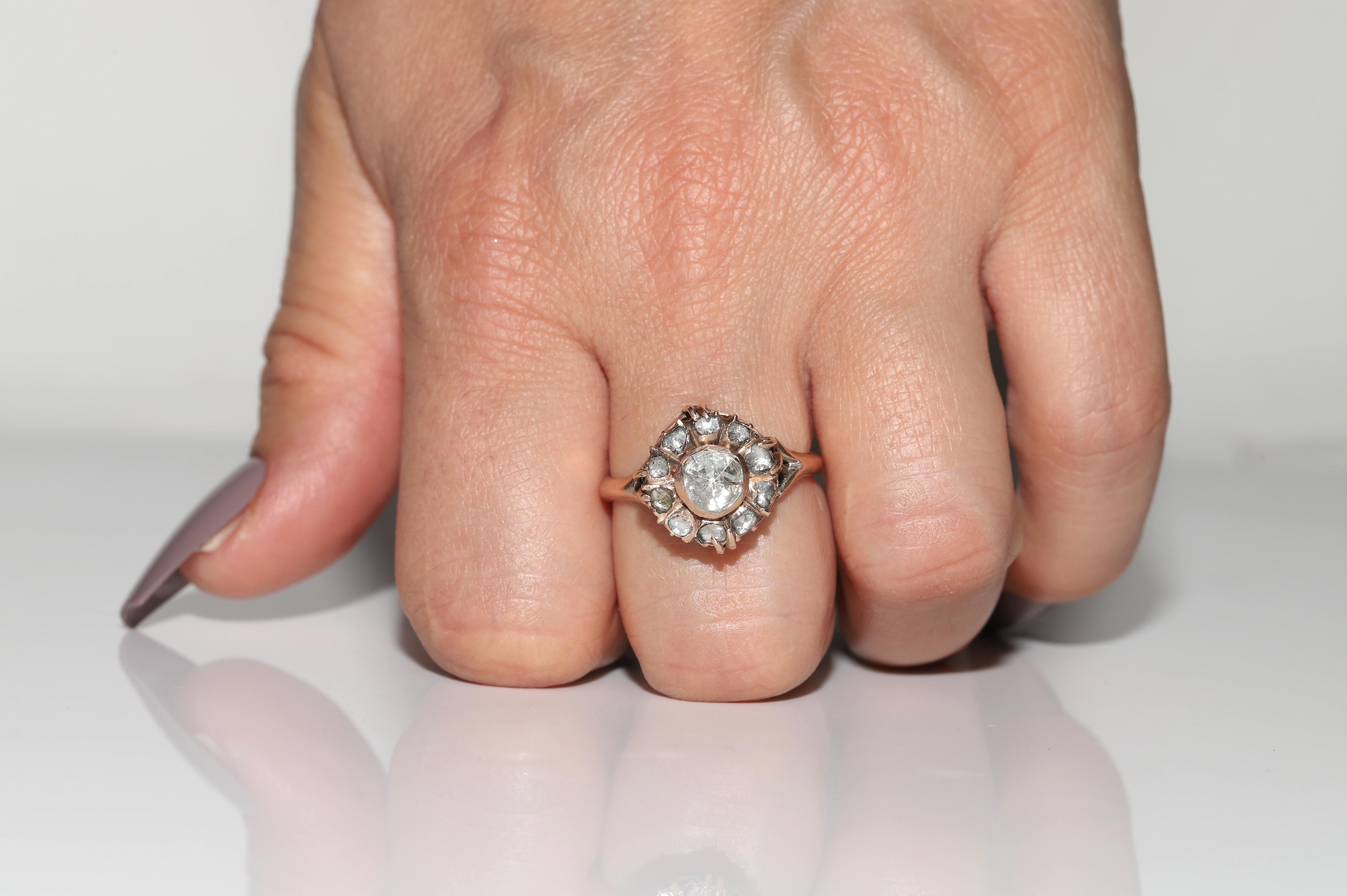 Bague ancienne des années 1900 en or 8 carats, faite à la main, décorée de diamants naturels taille rose en vente 10