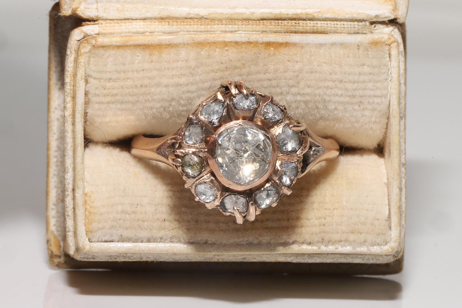 In very good condition.
Total weight is 4.5 grams.
Totally is diamond 0.85 ct.
There is a crack in the middle stone.
The diamond is has H-I-J-K-L-M-N color and s2-s3-Pique 1-2-3 clarity.
Ring size is US 9.5
We can make any size.
Acid tested to be 8k
