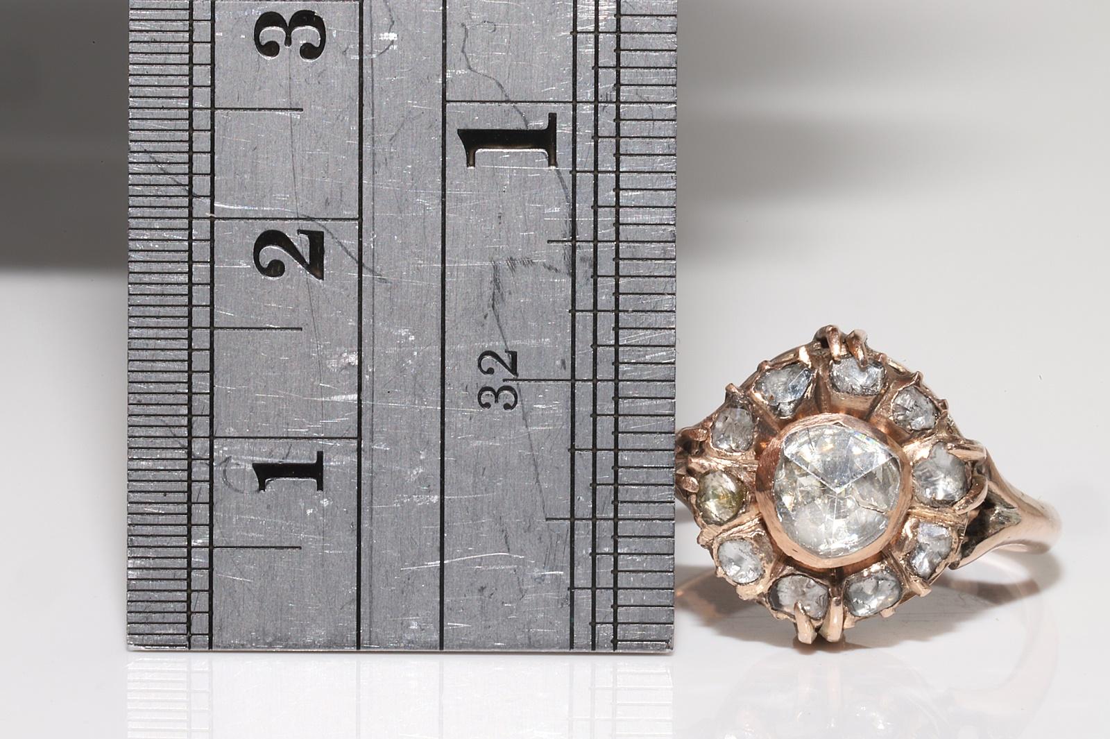 Victorien Bague ancienne des années 1900 en or 8 carats, faite à la main, décorée de diamants naturels taille rose en vente