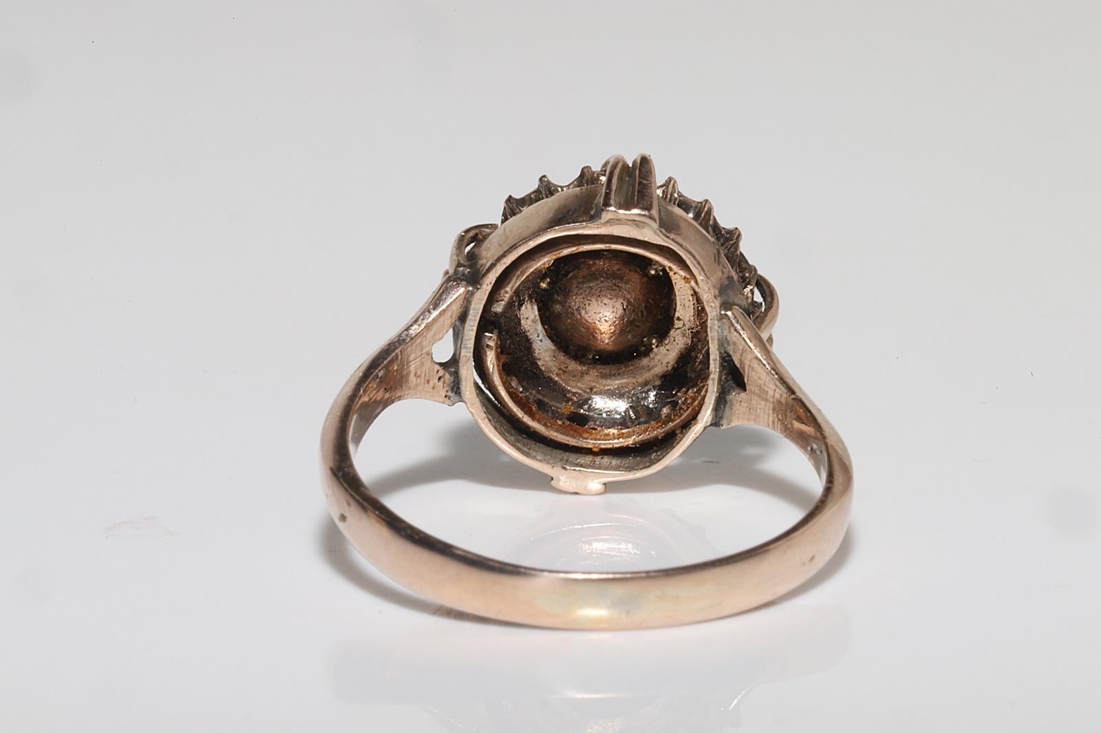 Antique Circa 1900s 8k Gold Handmade Natural Rose Cut Diamond Decorated Ring In Good Condition For Sale In Fatih/İstanbul, 34