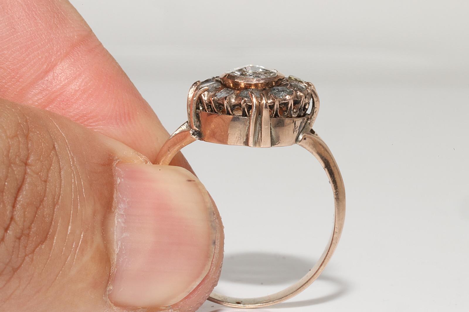 Bague ancienne des années 1900 en or 8 carats, faite à la main, décorée de diamants naturels taille rose Pour femmes en vente
