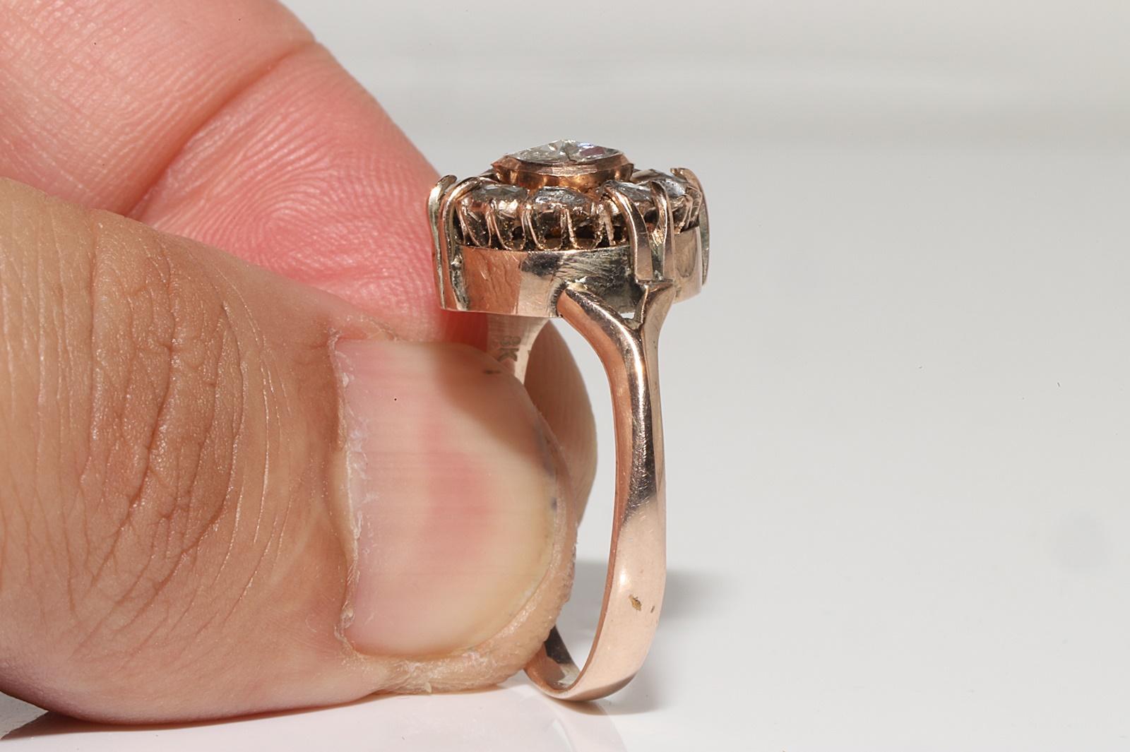 Antique Circa 1900s 8k Gold Handmade Natural Rose Cut Diamond Decorated Ring For Sale 1