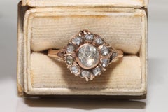 Antique Circa 1900s 8k Gold Handmade Natural Rose Cut Diamond Decorated Ring 
