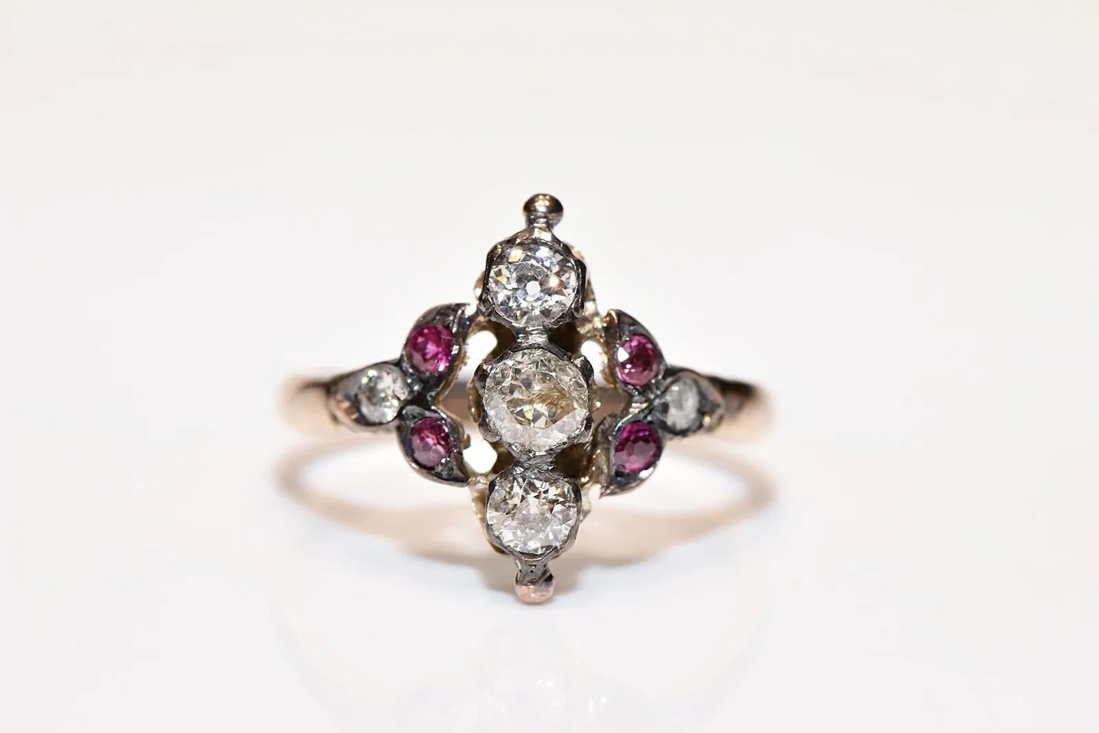 Antique Circa 1900s 8k Gold Natural Diamond And Ruby Navette Ring  For Sale 5