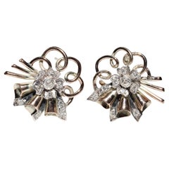 Antique Circa 1900s 8k Gold Natural Diamond Decorated Flowers Earring