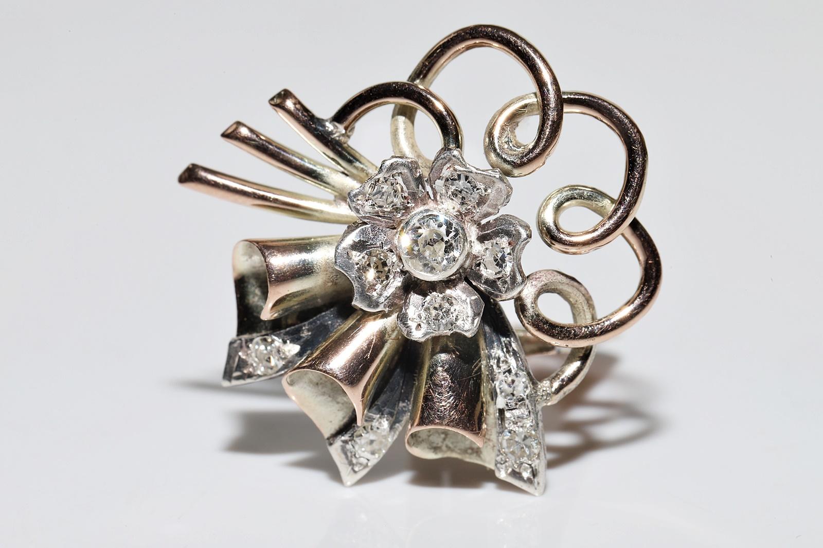 Antique Circa 1900s 8k Gold Natural Diamond Decorated Flowers Earring In Good Condition For Sale In Fatih/İstanbul, 34