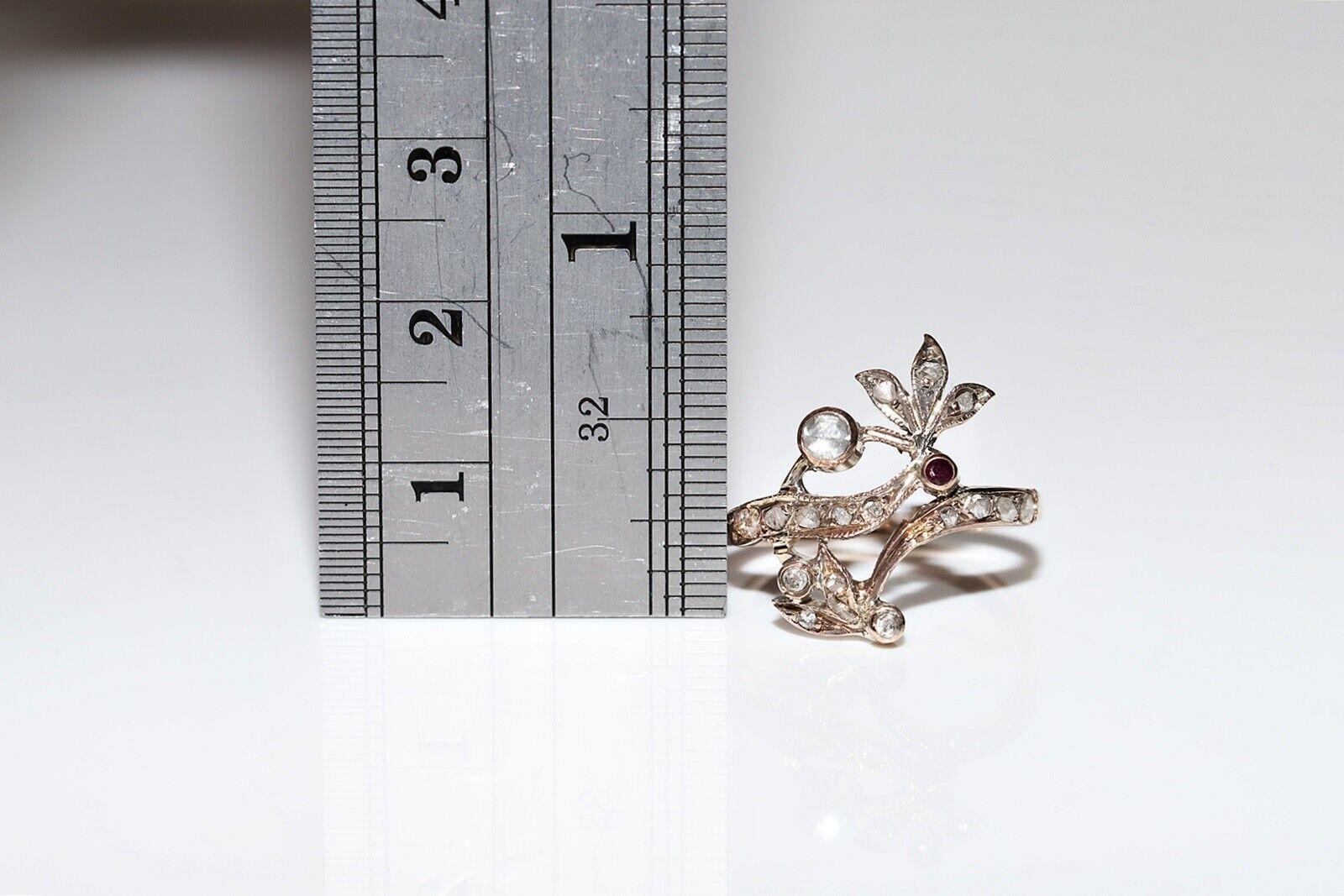 Antique Circa 1900s 8k Gold Natural Rose Cut Diamond And Ruby Decorated Ring 5