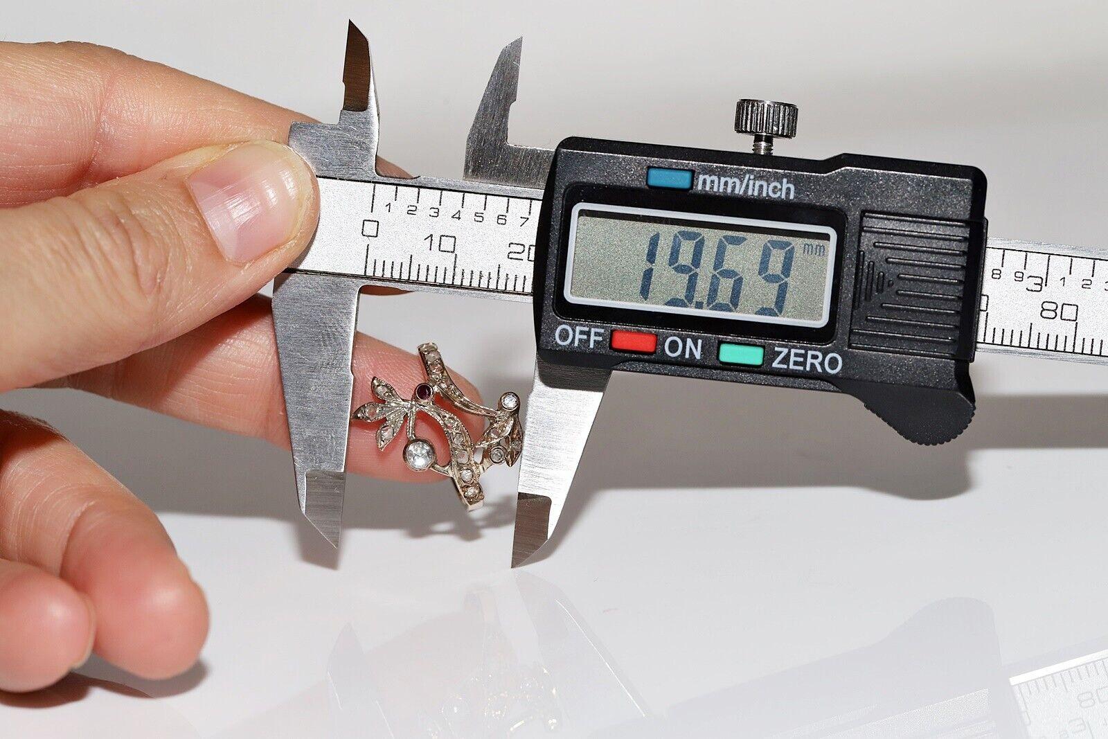 Antique Circa 1900s 8k Gold Natural Rose Cut Diamond And Ruby Decorated Ring 6