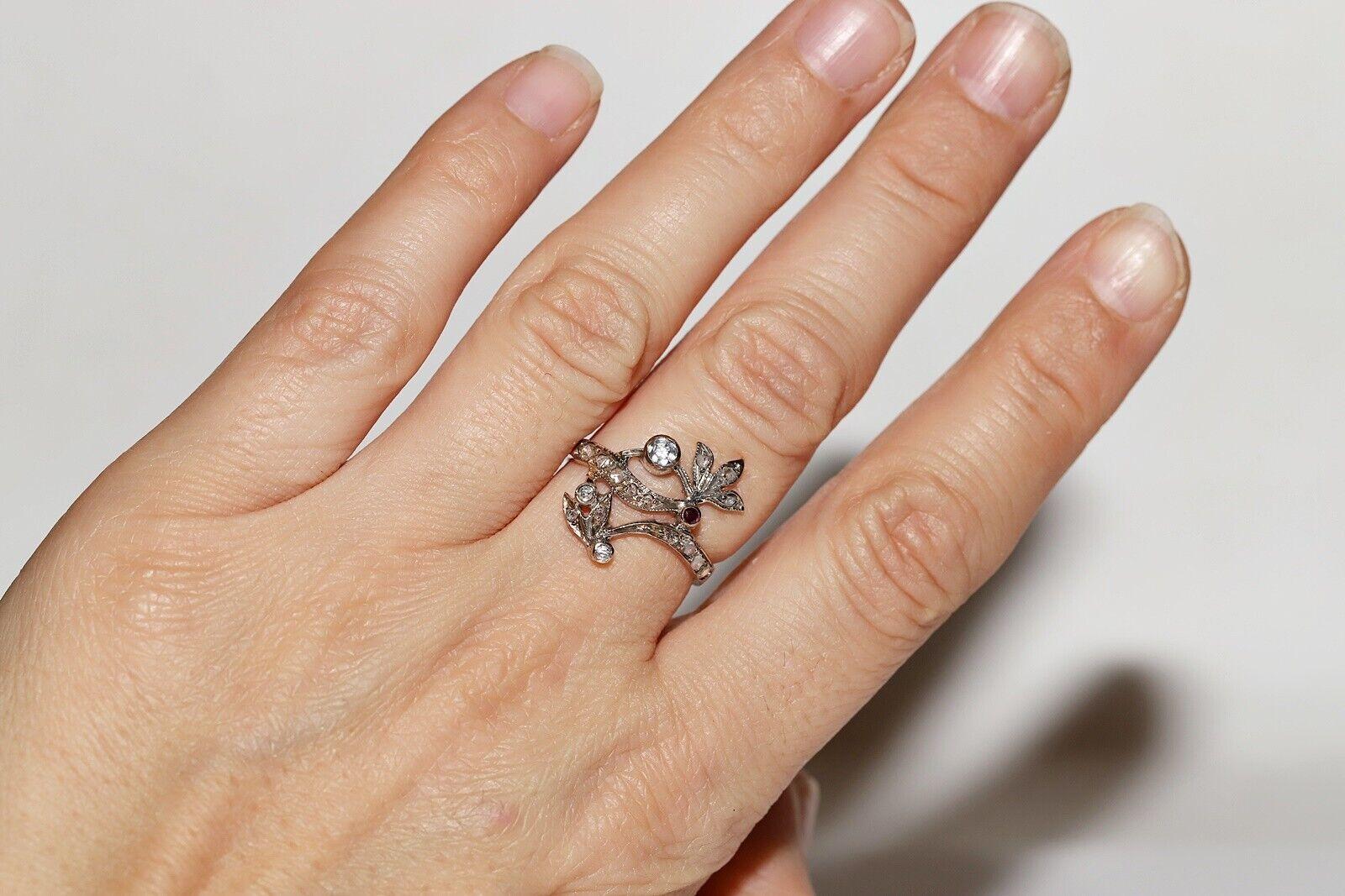 Antique Circa 1900s 8k Gold Natural Rose Cut Diamond And Ruby Decorated Ring 8