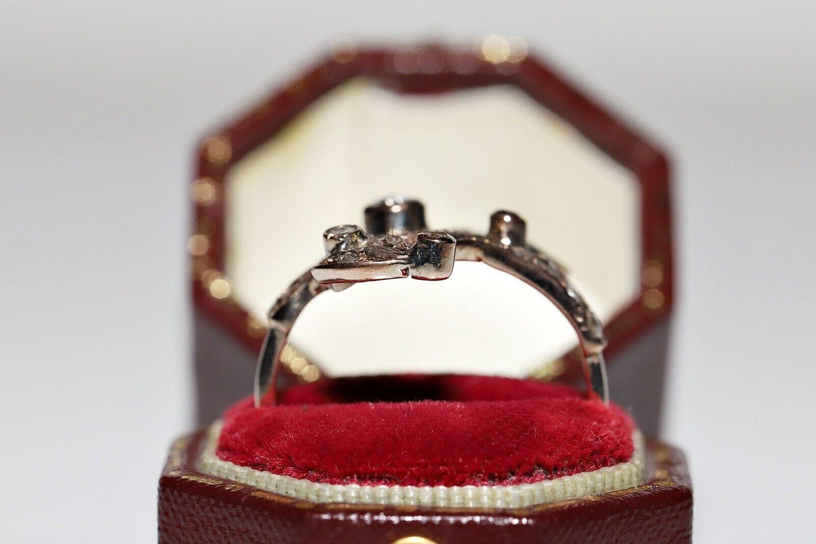 Victorian Antique Circa 1900s 8k Gold Natural Rose Cut Diamond And Ruby Decorated Ring