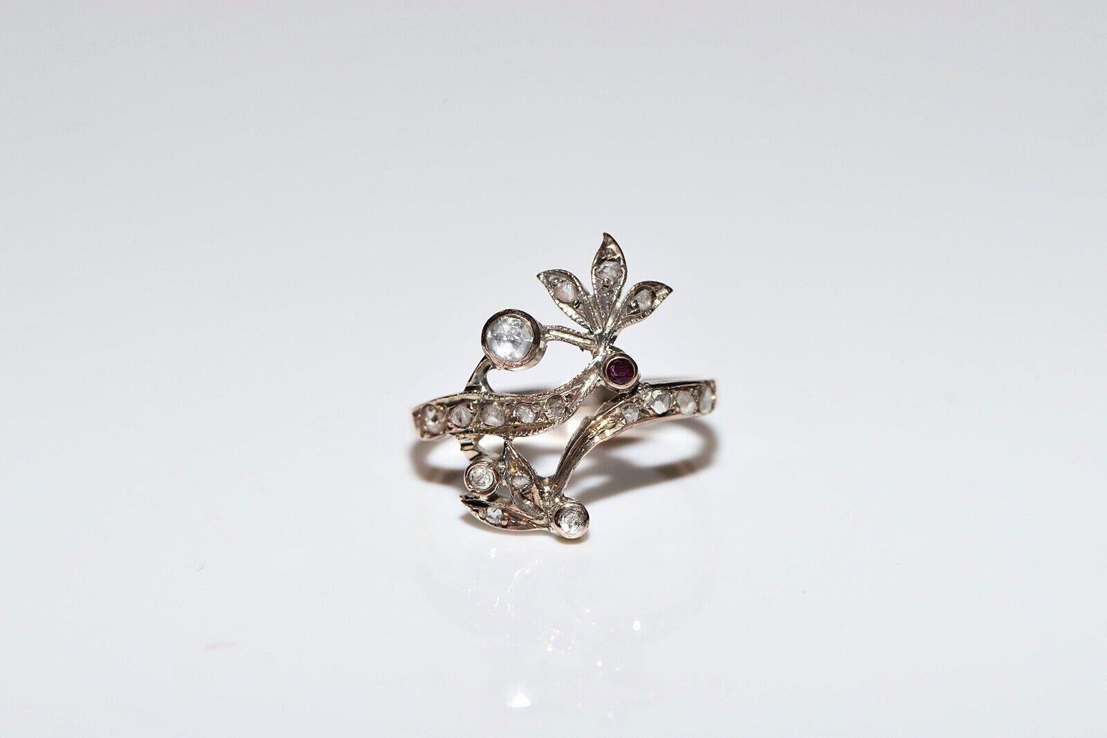 Antique Circa 1900s 8k Gold Natural Rose Cut Diamond And Ruby Decorated Ring 2