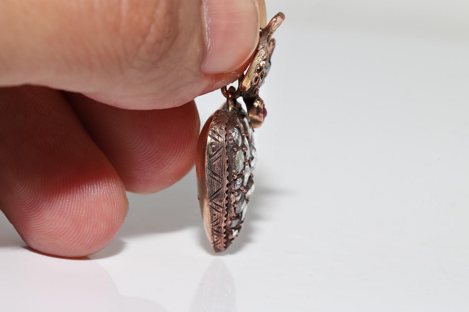 Antiguo Colgante de Corazón de Rubí y Diamante Natural Tallado Rosa en Oro de 8k Circa 1900 en venta 1