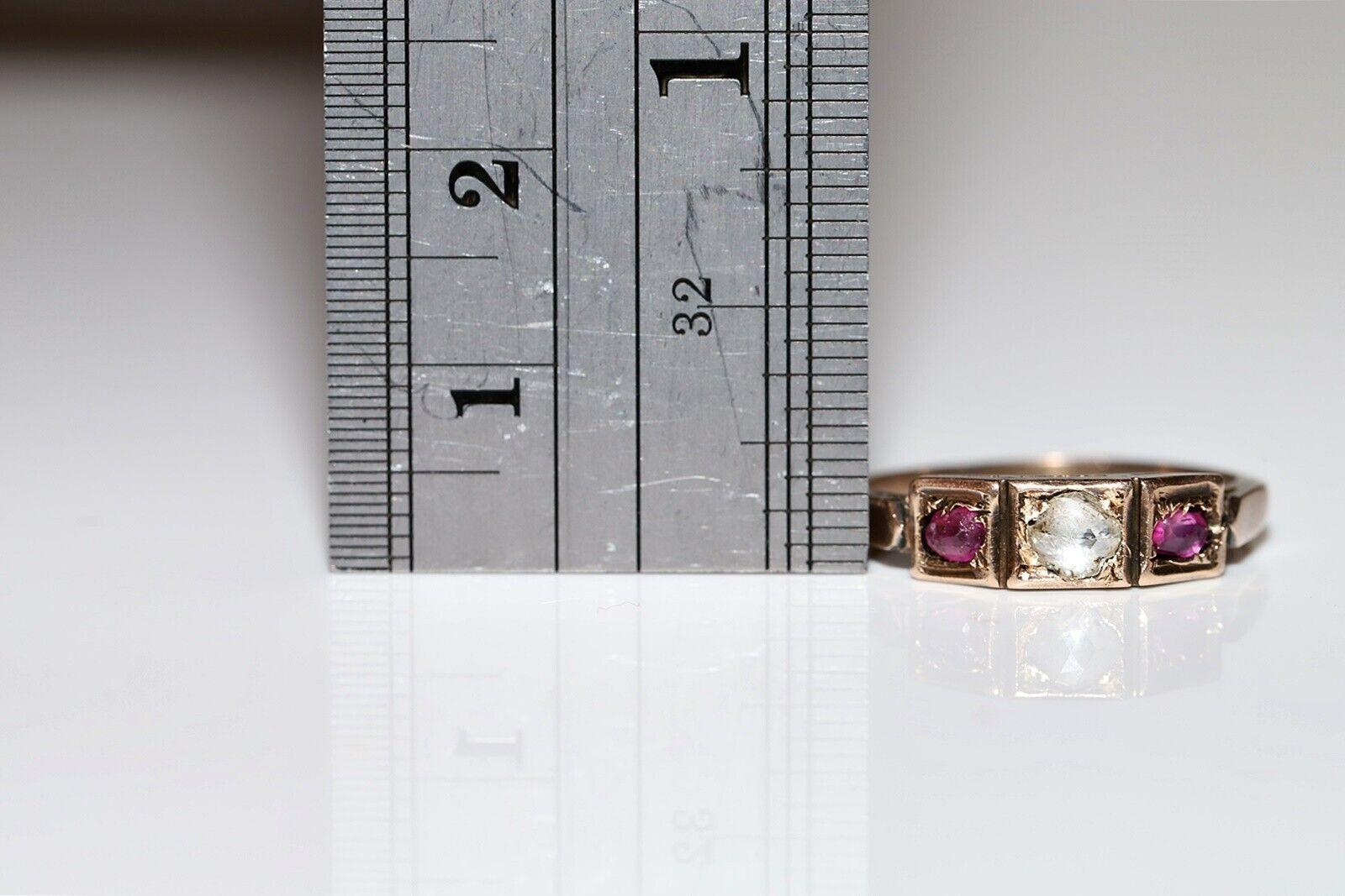 Antique Circa 1900s 8k Gold Natural Rose Cut Diamond  And Ruby There Stone Ring For Sale 5