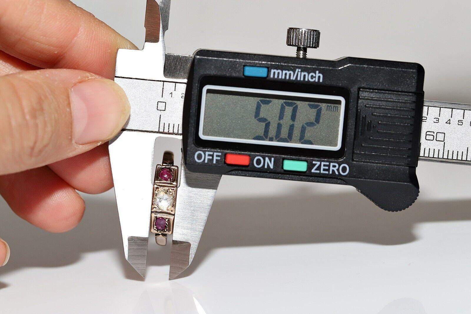 Antique Circa 1900s 8k Gold Natural Rose Cut Diamond  And Ruby There Stone Ring For Sale 6