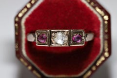 Antico diamante taglio rosa naturale in oro 8 carati CIRCA 1900  E anello con pietra di rubino A. Stone