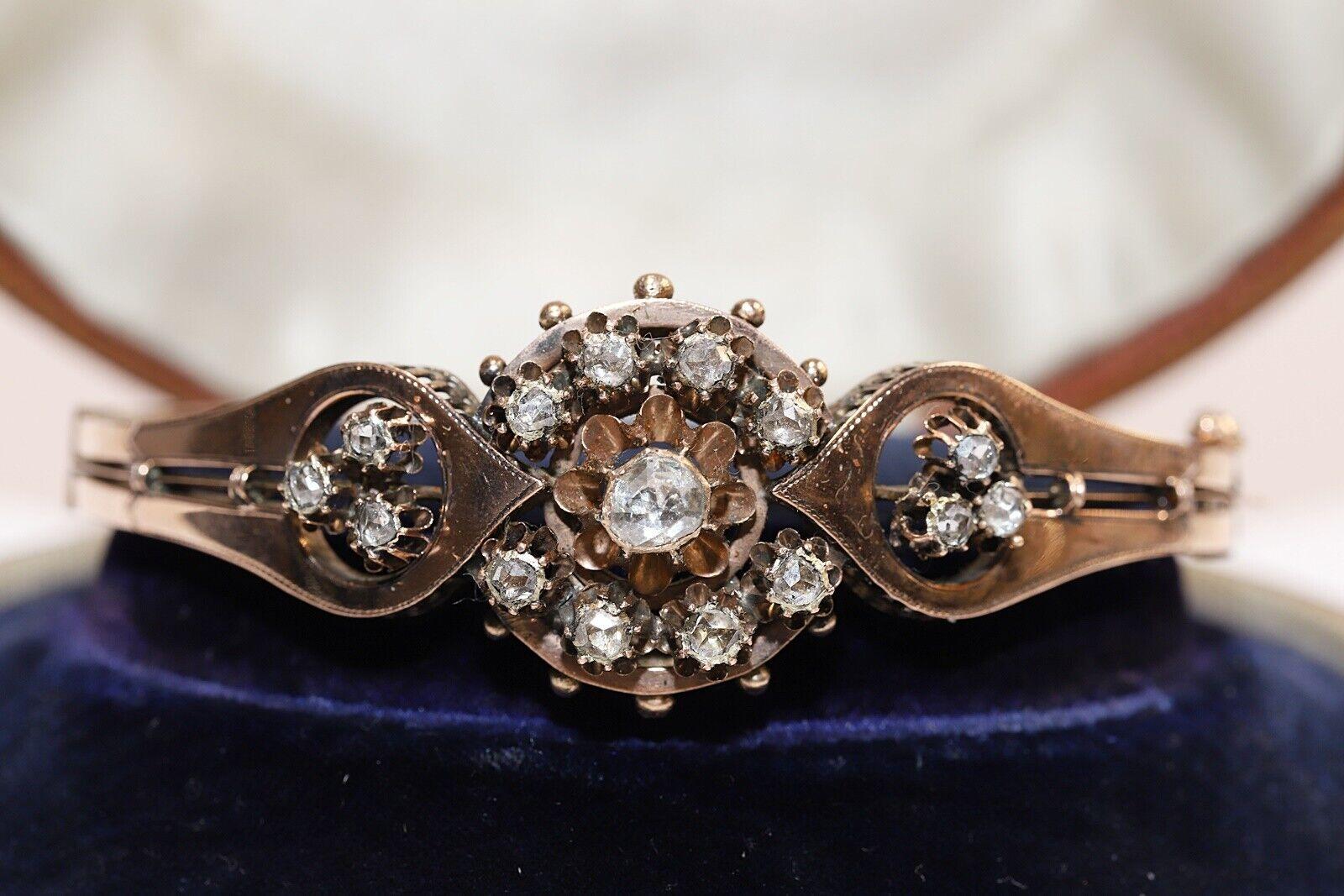 Antique Circa 1900s 8k Gold Natural Rose Cut Diamond Decorated Bracelet For Sale 6
