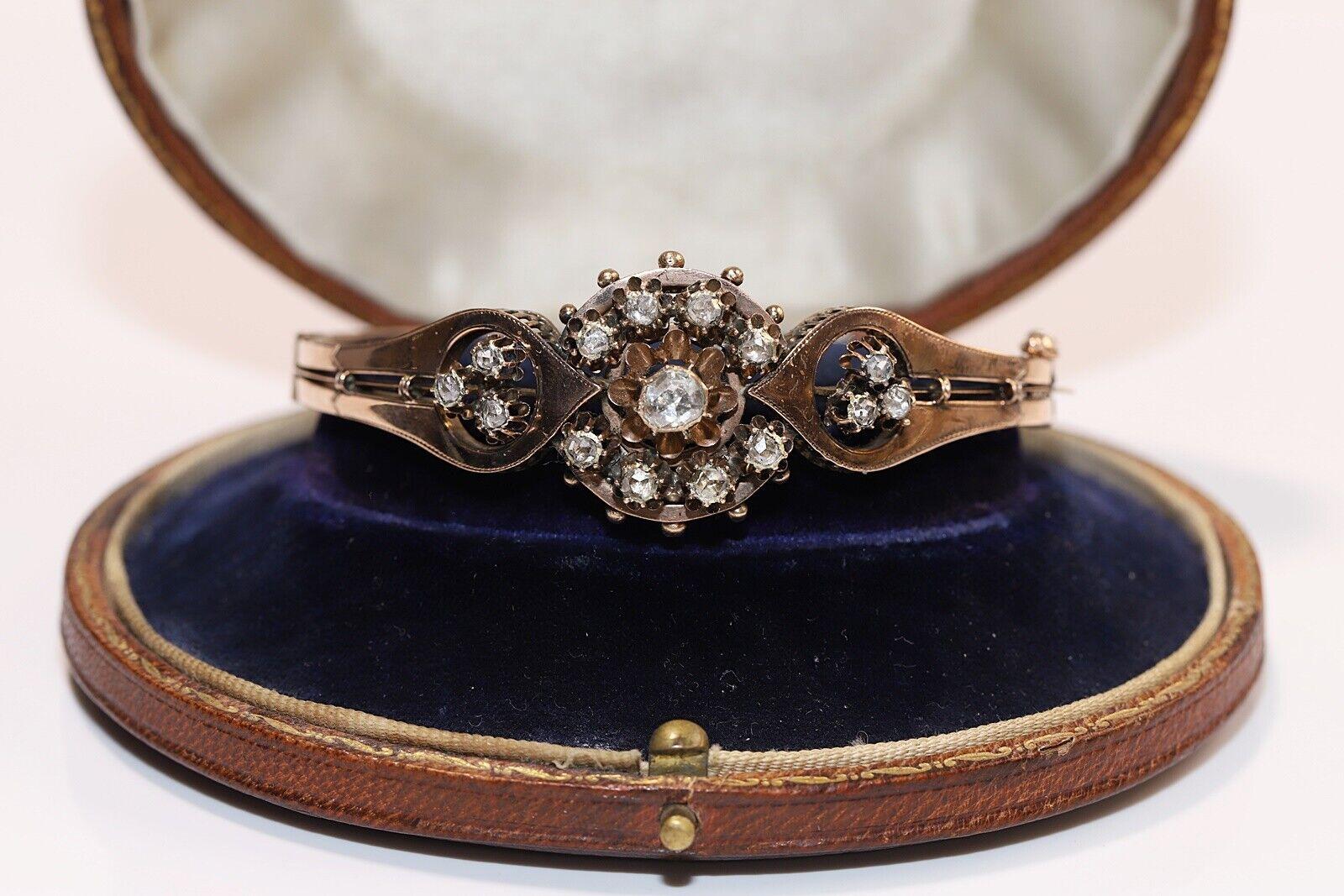 Antique Circa 1900s 8k Gold Natural Rose Cut Diamond Decorated Bracelet For Sale 7