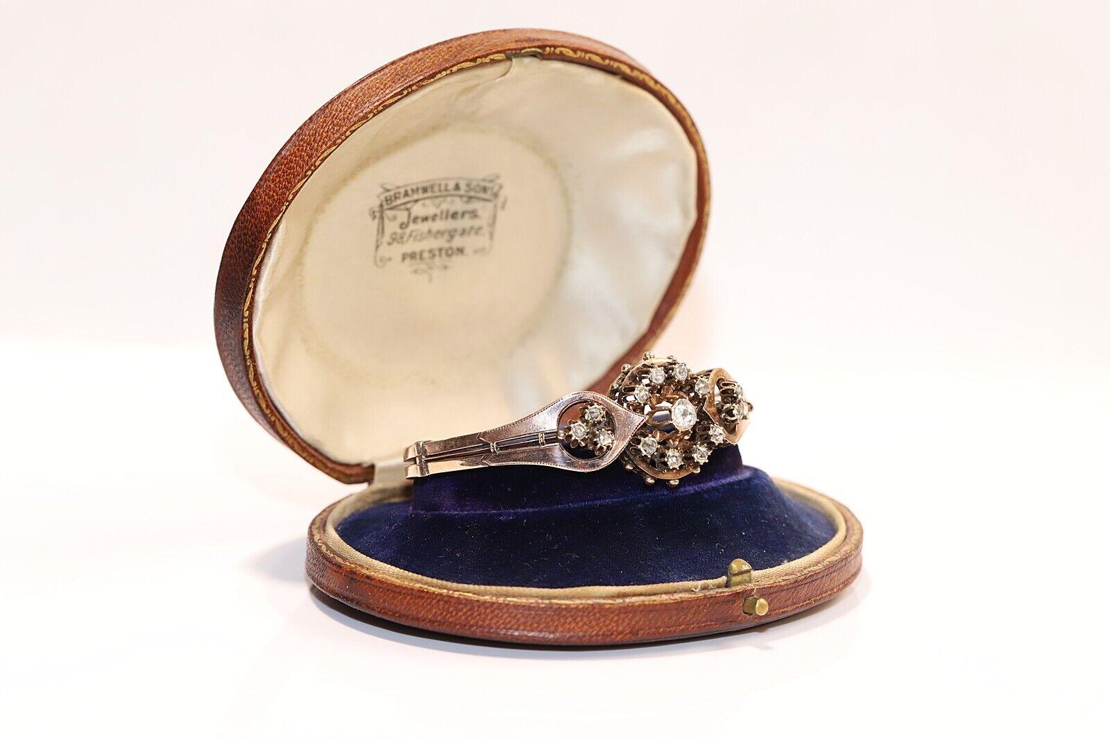 Antique Circa 1900s 8k Gold Natural Rose Cut Diamond Decorated Bracelet For Sale 8